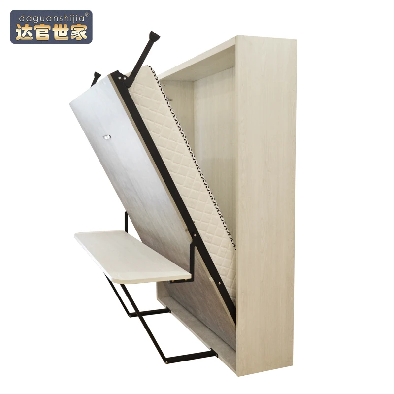 Smart electric bedroom furniture hides vertically folding wall-mounted cabinetry folding bed mechanism/kit with desk