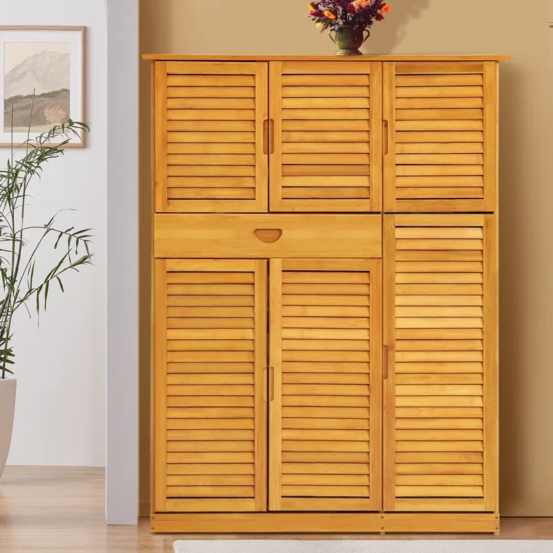 8-Tier Bamboo Shoe Rack Cabinet Large Capacity Shoe Storage Organizer with 1 Drawer for Entryway Living Room