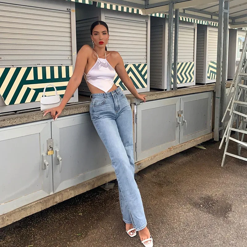 
Breathable tee rhombus bellyband halter tops Backless sexy white thin tank top 2021 custom logo Ribbed workout blouse 