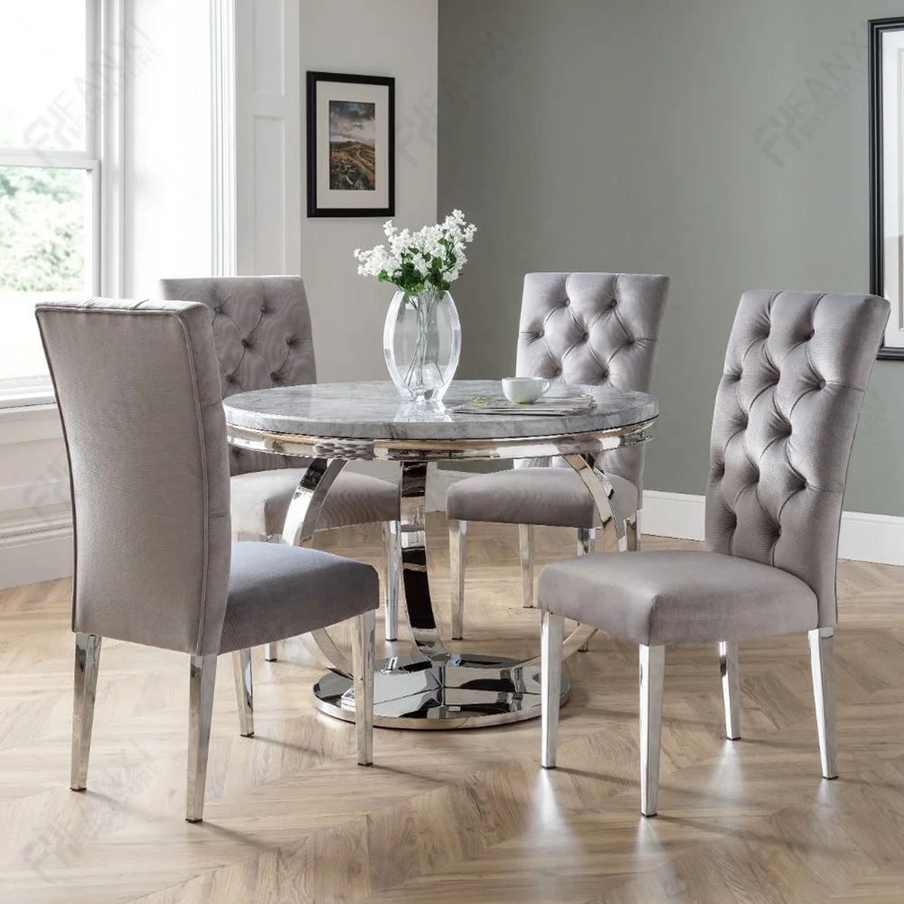 Dining room furniture round dining table set modern round rotating sintered stone turkish marble dining table and chairs