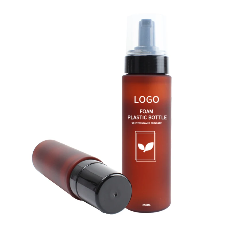 Empty 240ml 250ml frosted foaming soap pump bottle printed pet foam pump bottle amber plastic bottle