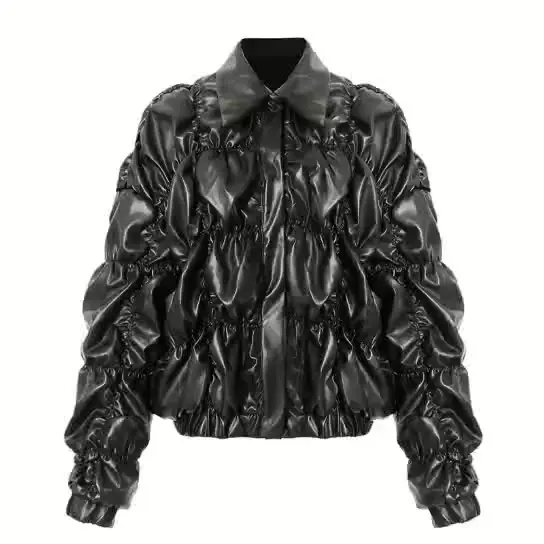 
Black or customized color leather cotton coat charm fashion women coat trend PU ladies coat 