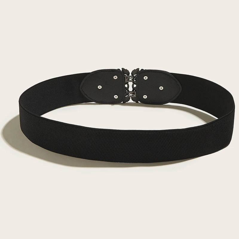 85cm Plus Size Vintage Breathable Elastic Black Girdle Belt Exquisite Metal Buckle Wide Waist Seal