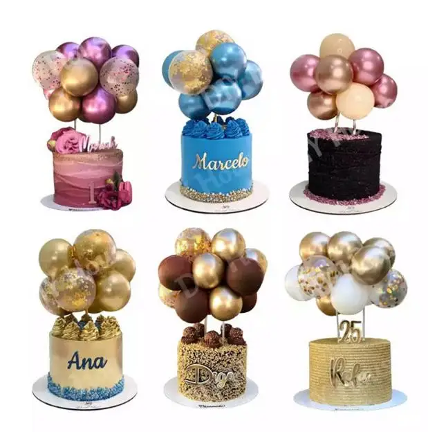 Hot sell Cheap New metallic gold sequin cake decoration balloon plug-in dessert table card flag Wholesale balloon cake topper