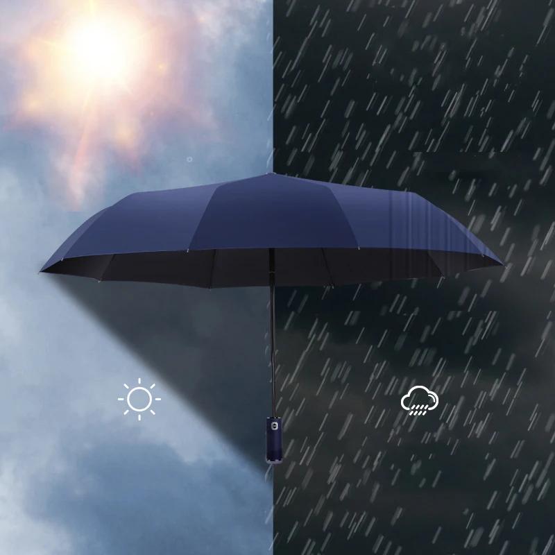 Custom led light rotating handle 10 ribs windproof uv automatic 3 folding umbrella with logo paraguas con logotipo de marcas