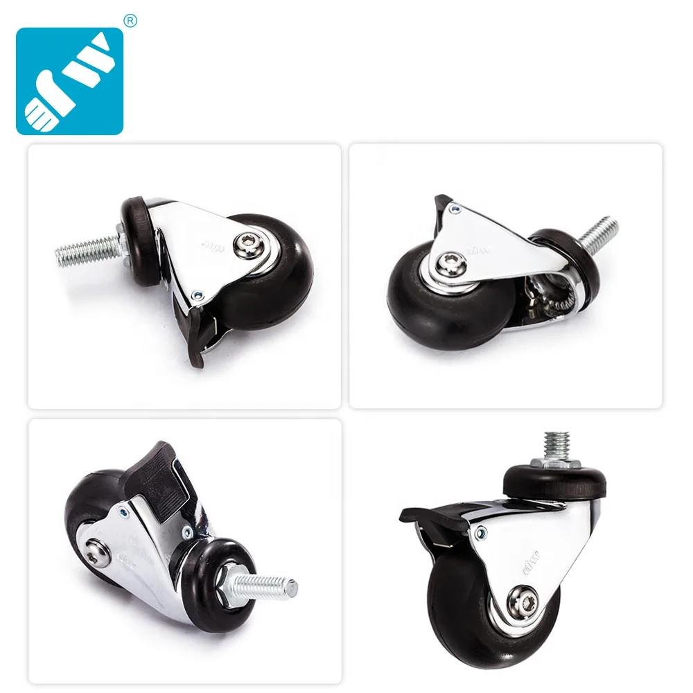 Swivel Threaded Stem Medium Duty Medical Trolley Caster,2/3Inch Black Rubber Wheel Medical Caster,Chrome Plated Caster Wheel