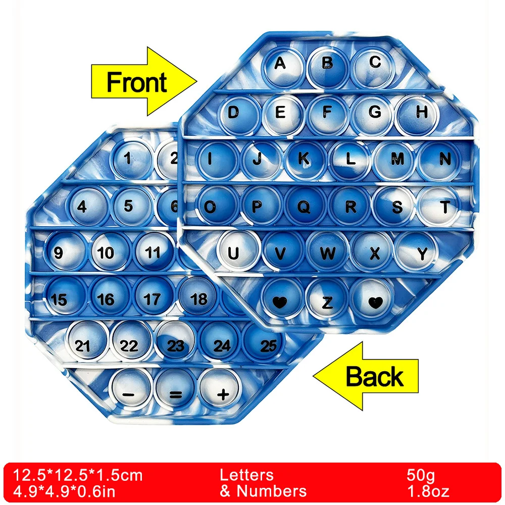READY TO SHIP 12.5cm/4.9in Silicone Push Bubble Fidget Sensory Toys,  Numbers Alphabets Teaching Educational Pop Toys