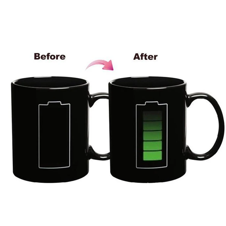 Creative battery color changing electric temperature sensitive mug ceramic coffee mug magic cup