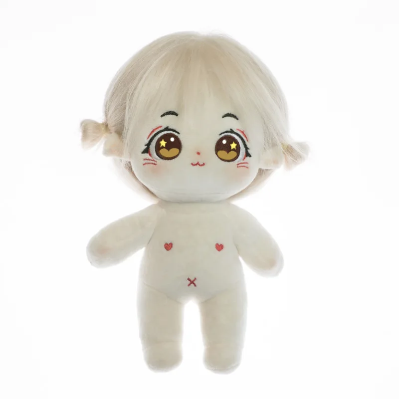 20cm Cute Kawaii Cotton Rag Doll Toy with Built-in PVC Skeleton Cartoon Naked Baby Doll for Girls