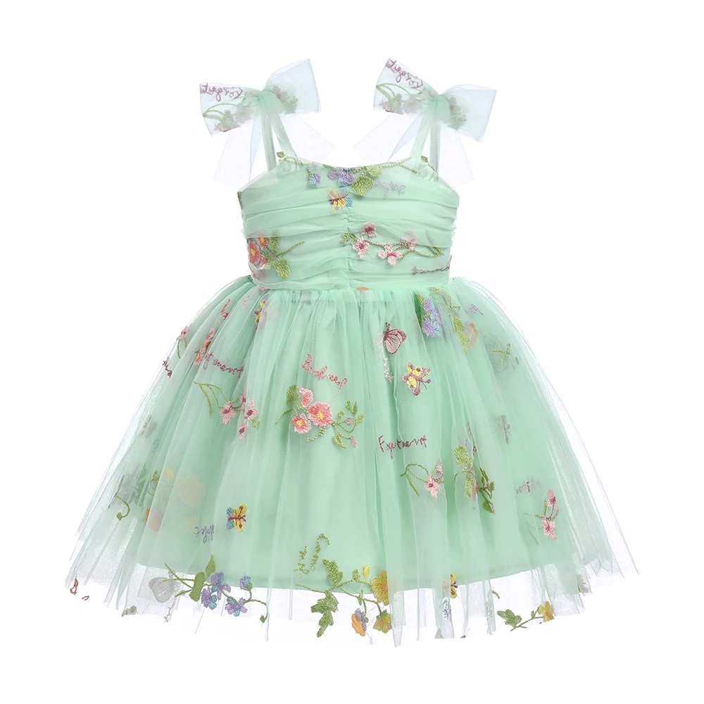 Soft Tulle Satin Floral Appliques green Lace Elegant Wedding Party Princess Toddler Gown flower girl Dress