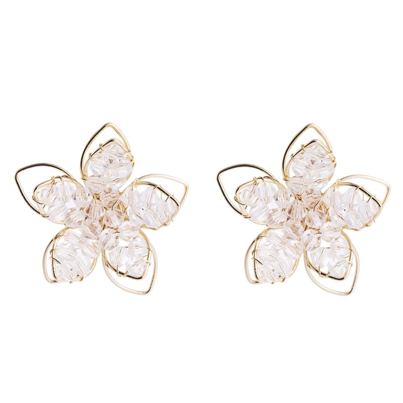 Wire Wrapped Crystal Beaded Earrings Fashion Flower Stud Earrings For Women