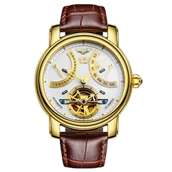 Luxury wrist stainless steel case back leather waterproof digital tourbillon mechanical mens automatic watch