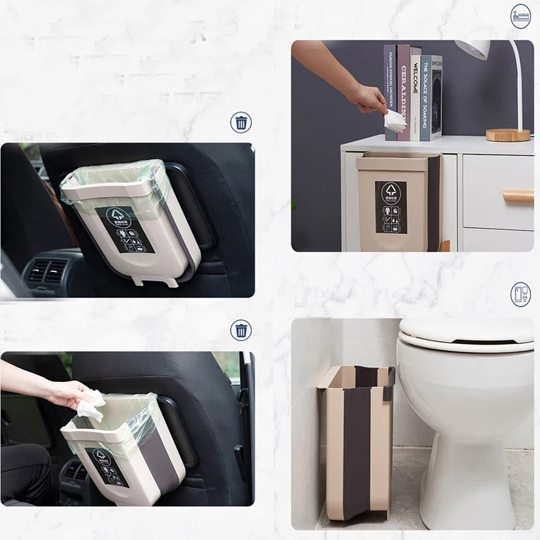 2 Sizes Modern Folding Wall Mounted Waste Bin Creative Kitchen Cabinet Door Collapsible Hanging Kitchen Trash Can