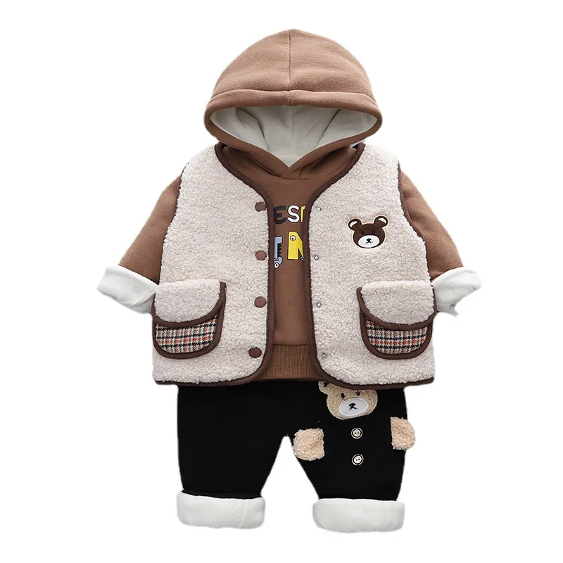 Wholesale Children Kids Clothes 3 Pieces Warm Boys Clothing Set Winter Cotton Pants with High Quantity Custom Boy Sweater