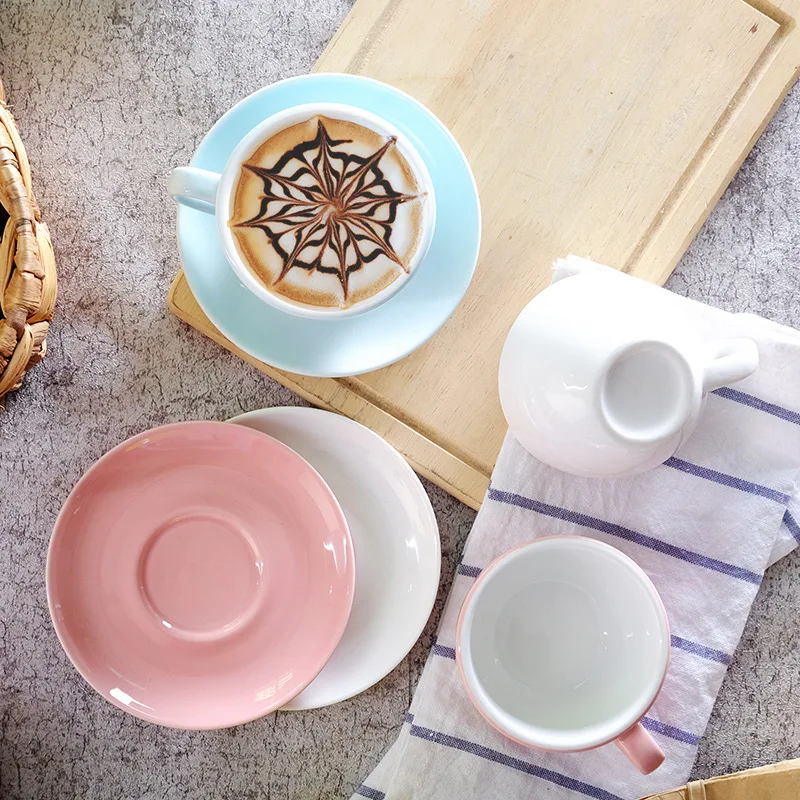 
4/8/12oz High quality factory colorful matte or glossy cappuccino latte espresso coffee cup saucer set with dish and spoon 