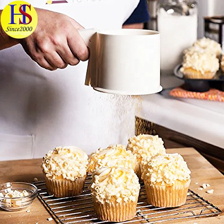 Stainless Steel Sugar Powder Sieve 60 Mesh Hand Crank Plastic Flour Sifter