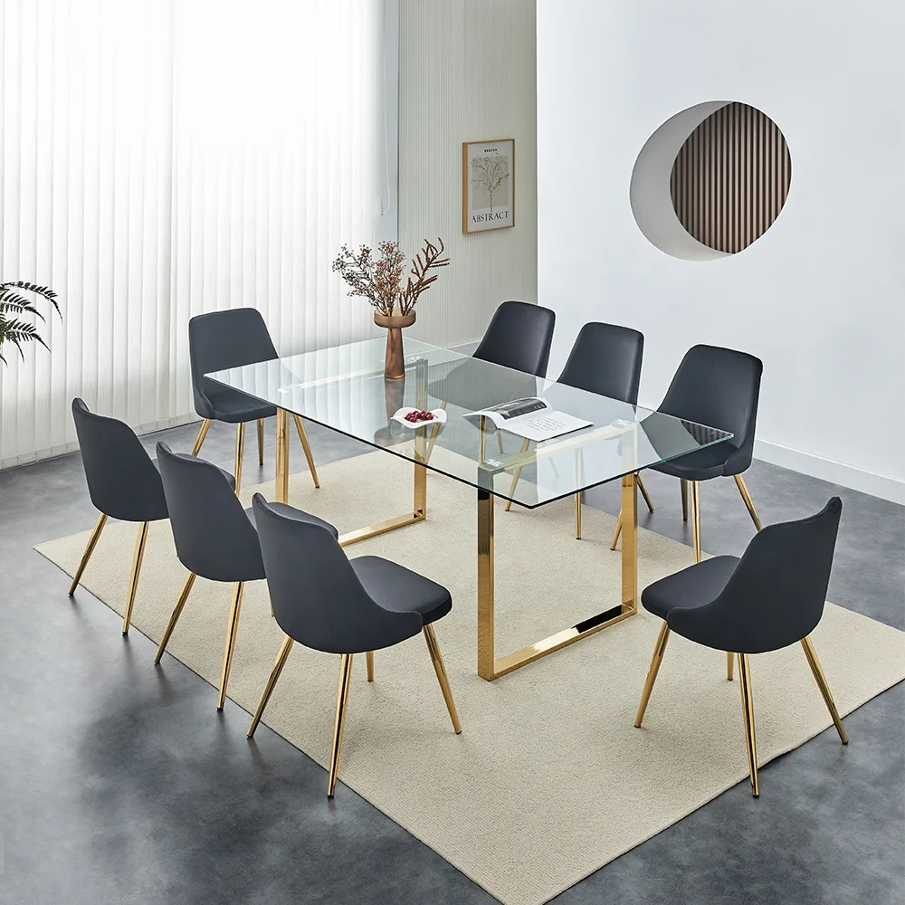 Modern Dining Furniture Luxury Golden Metal Round Table Tempered Glass Top Dining Table for Home