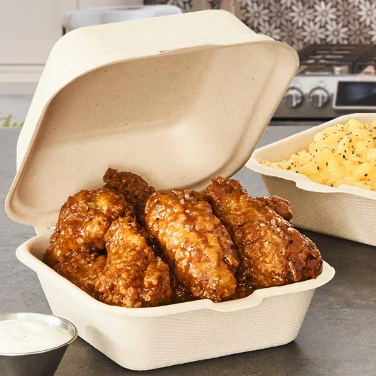 Compostable Clam Shell Takeout Food Container Bagasse Disposable Biodegradable Lunch Hamburger Burger Box