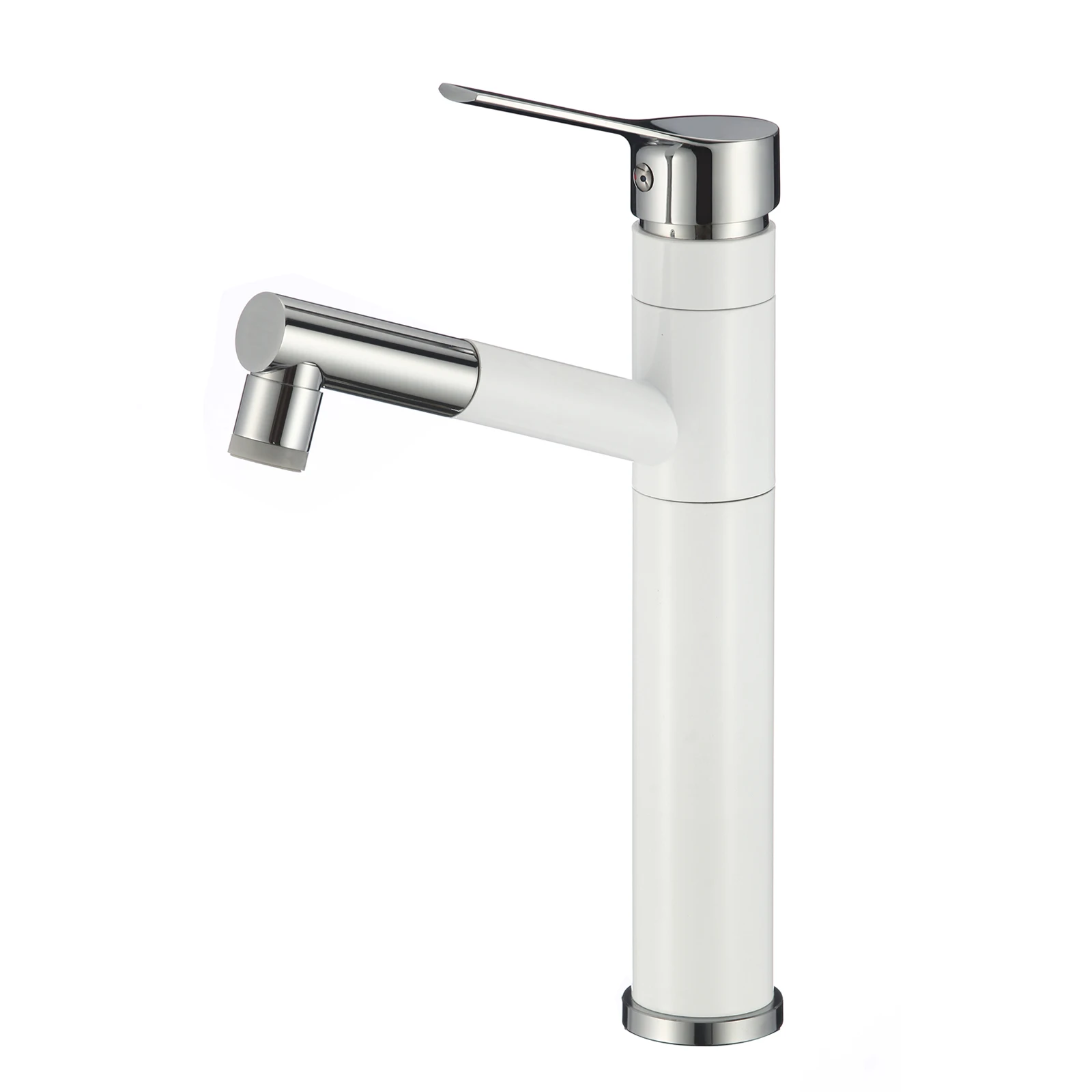 Tidjune CHrome & White Faucet Vessel Sink Tall Single Handle Pull Out Sprayer Bathroom Sink Faucet