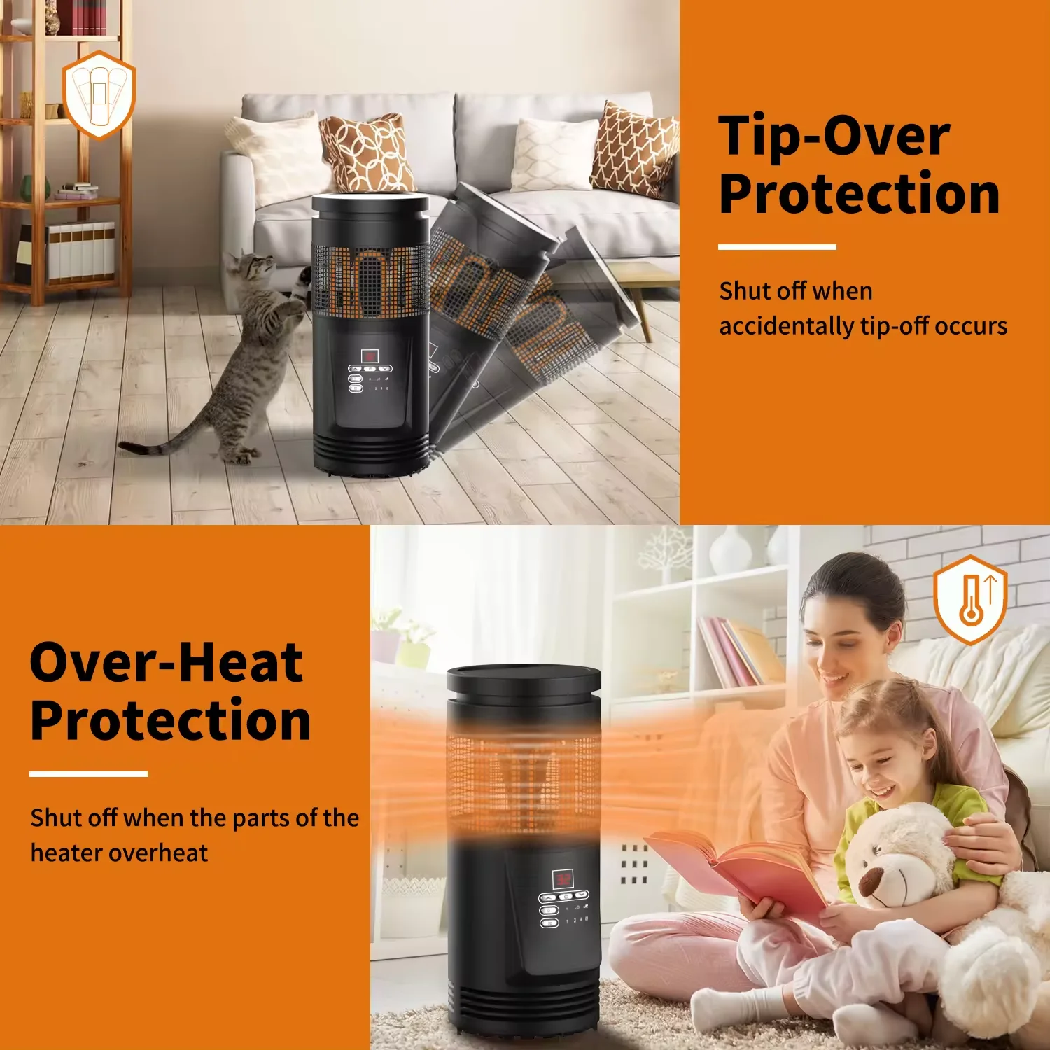 cETLus KC 1000W/1500W 360 Surround Oscillating U-shape Infrared Quartz Electric Tower Heater with Remote Control Timer