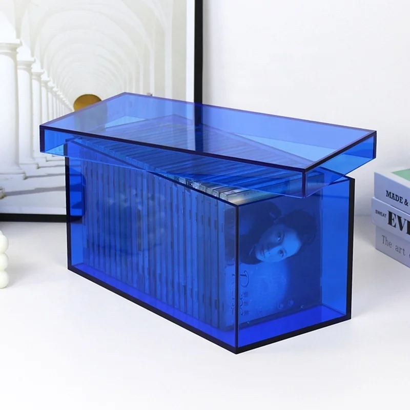 Lucite Blue Acrylic CD Box with Cover
