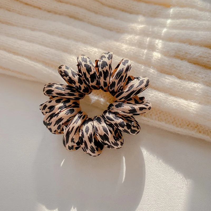 Ziming Korean Style Vintage Leopard Pattern  Wrapped TPU Telephone Wire Hair Ties Macarons Colors Elastic Hair Rings For Girls