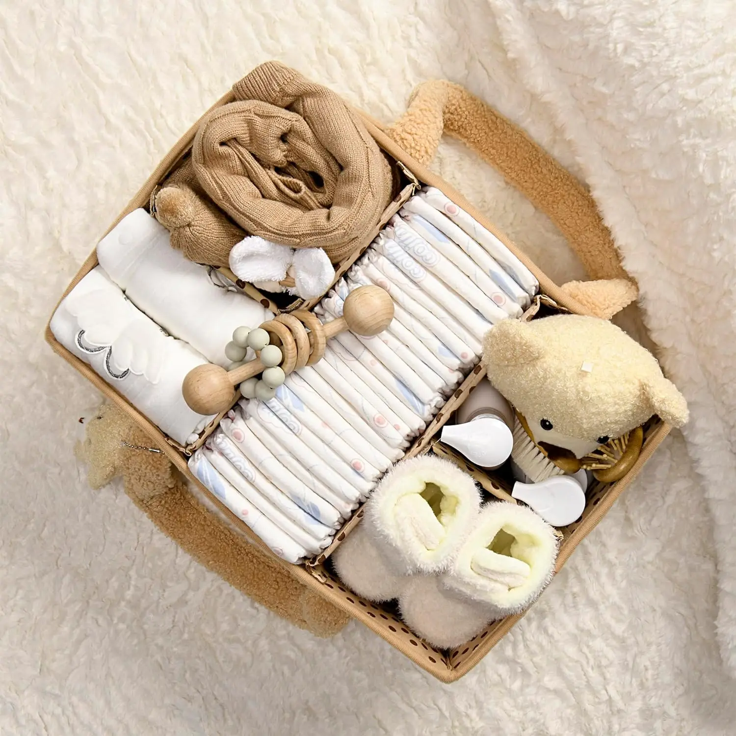 Portable Teddy Velvet Baby Diaper Caddy Organizer New Design Nursery Diaper Storage Basket for Changing Table