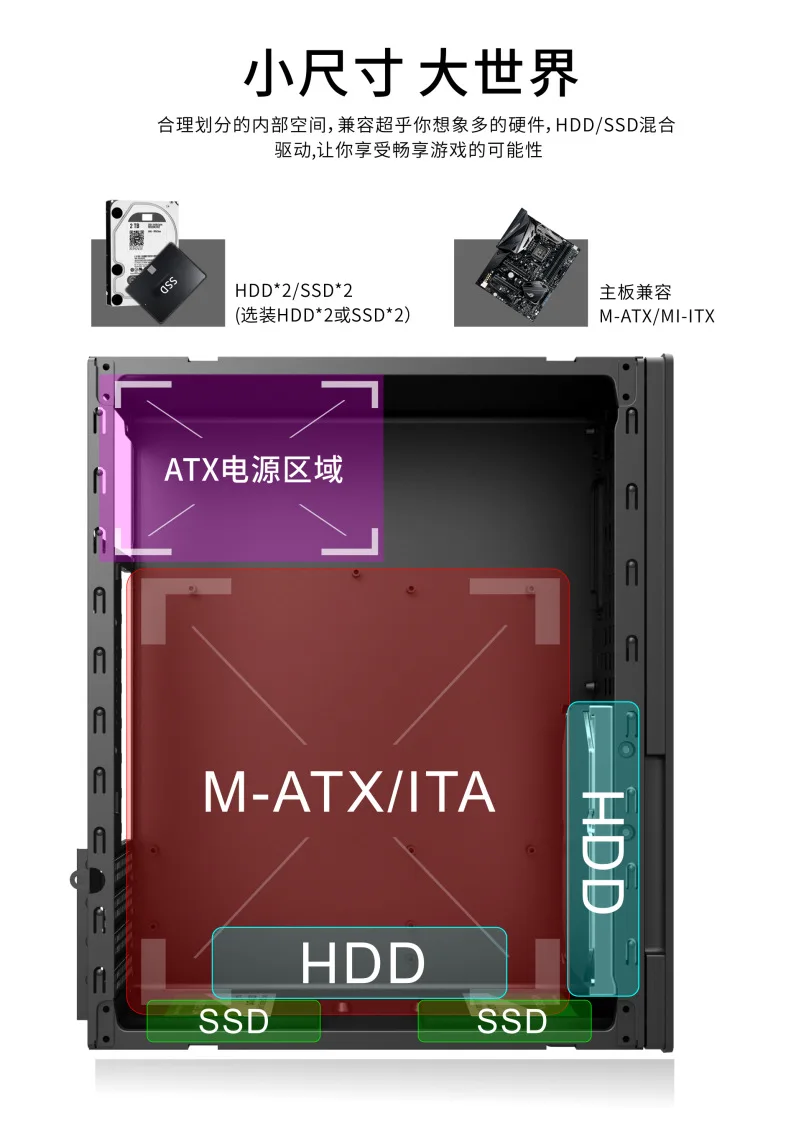 Glass side panel ATX/MATX/ITX Custom Black Gaming Computer Case  PC Desktop RGB Gaming Case