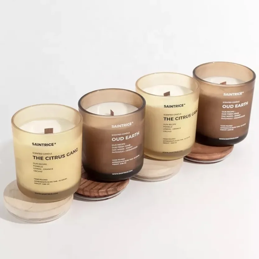 8oz Empty Amber Transparent Custom Logo Printing Glass Candle Jars With Lids For Candle Making