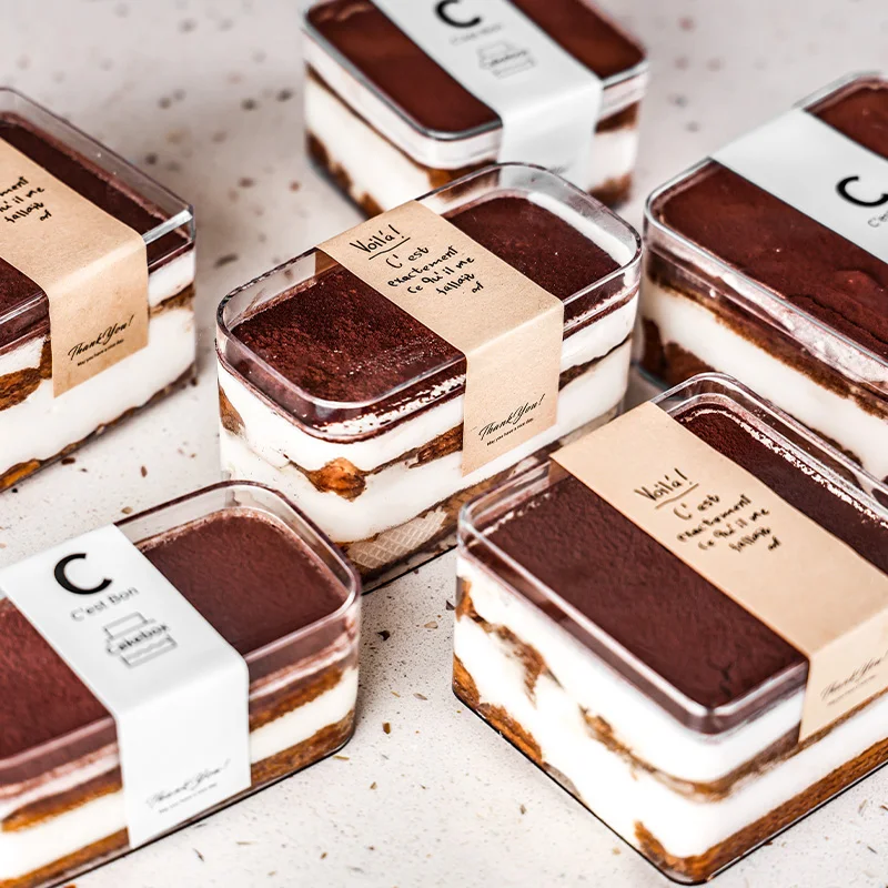 Tiramisu Dessert Box Custom Small Square Transparent Clear Display Acrylic Cake Box for Cookie
