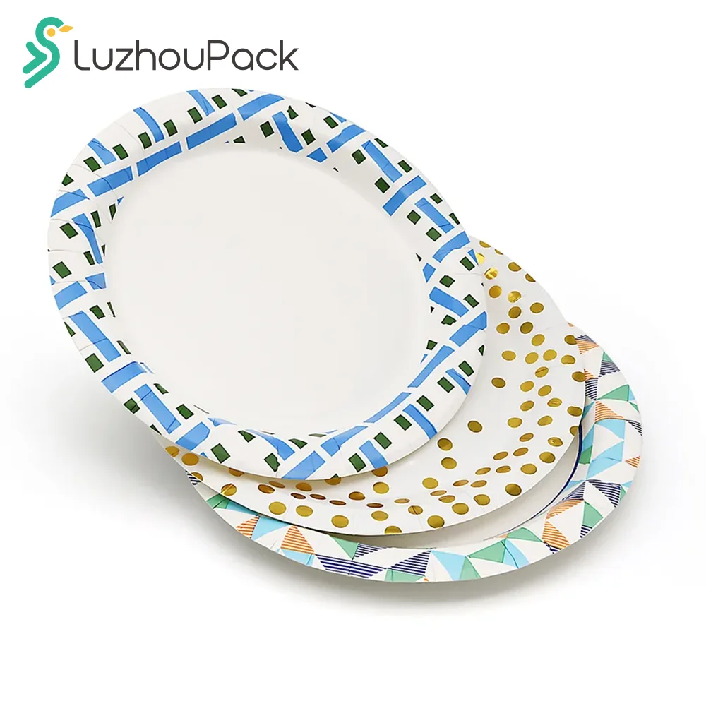 LuzhouPack Party Tableware Set Sweet Dishes Large Paper Plates Disposable Round Paper Food Serving Dishes