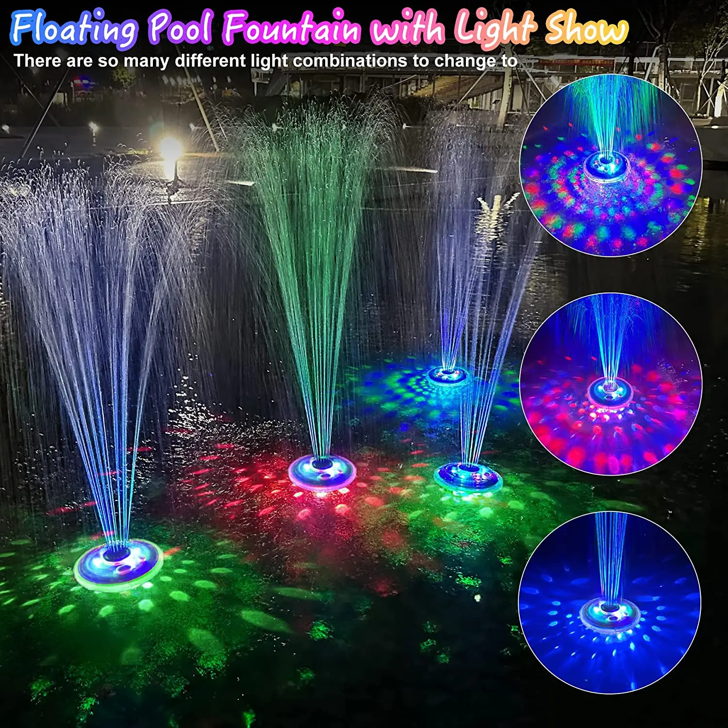 Colorful LED Pool Fountain Light Show used in Pool, Ponds, Spas and Hot Tubs