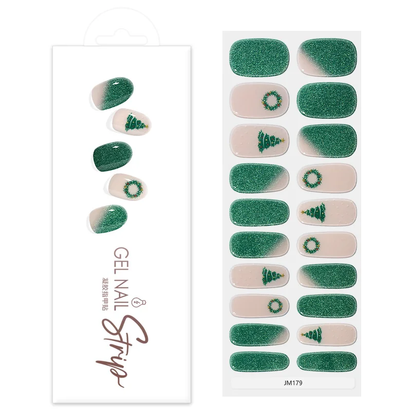 Christmas Semi Cured Gel Nail Patch Strips Pure Color Uv/Led Baking Lamp Gel Nail Polish Wraps Full Cover Gel Sticker