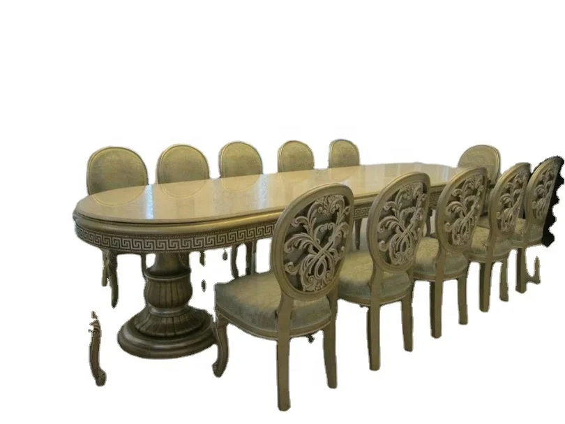 Classical Oak Wood Craftman Long Table and 20 Person Chair from China Manufacturer Arab Dubai Designer for Dining Room Sets