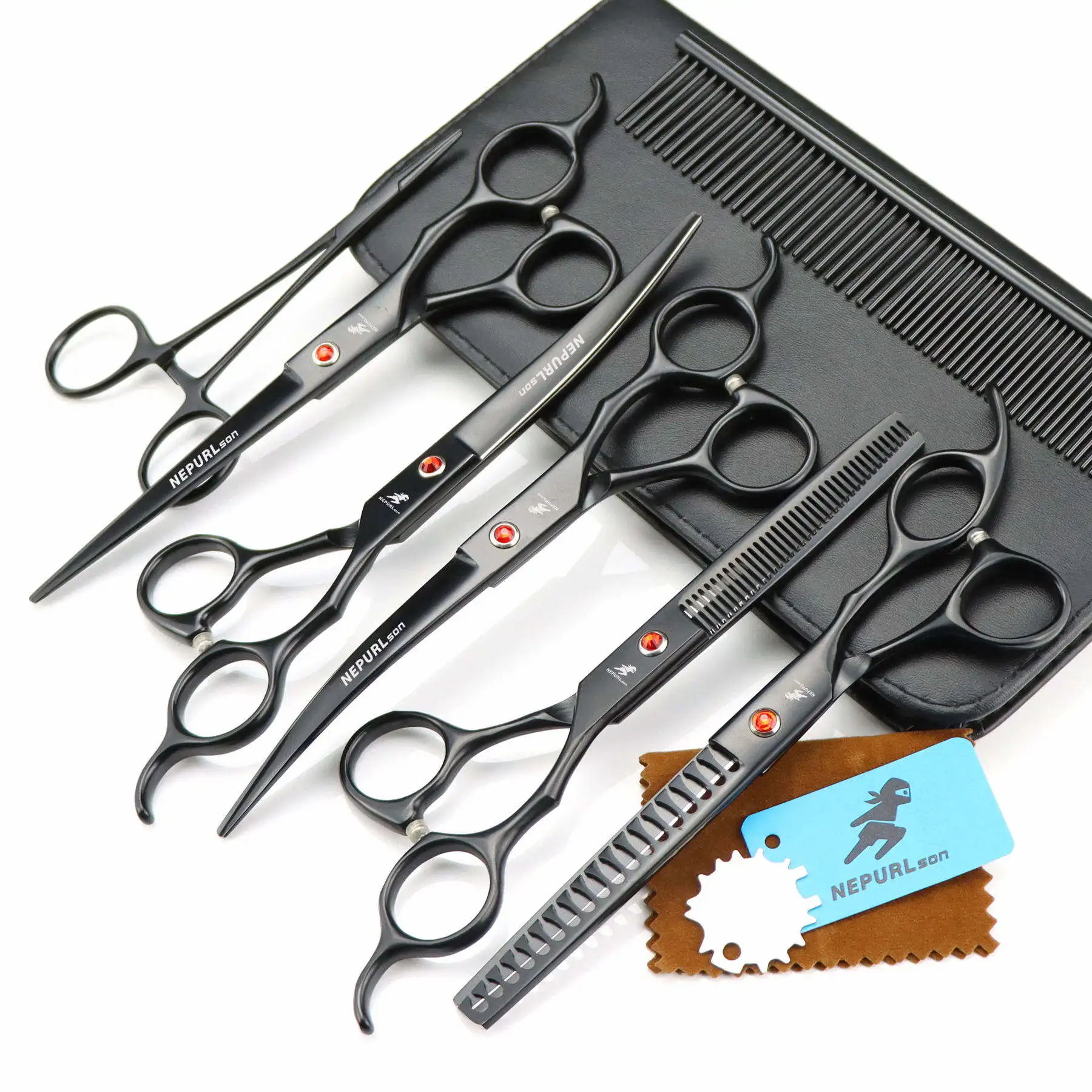 Manufacture Stainless Steel 440c 7 Inch Dog Grooming Scissors With Comb Thinning Scissors Kit For Pet Cats Hair Cutting