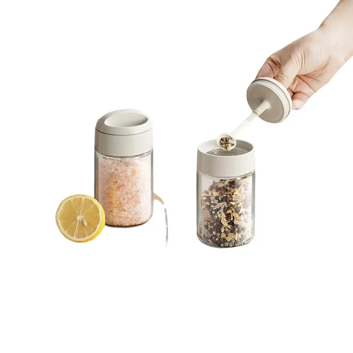 24 new250ml Spice Box Seasoning Jar Condiments Container for Kitchen Light Grey Glass Material Integrated Spoon Lid