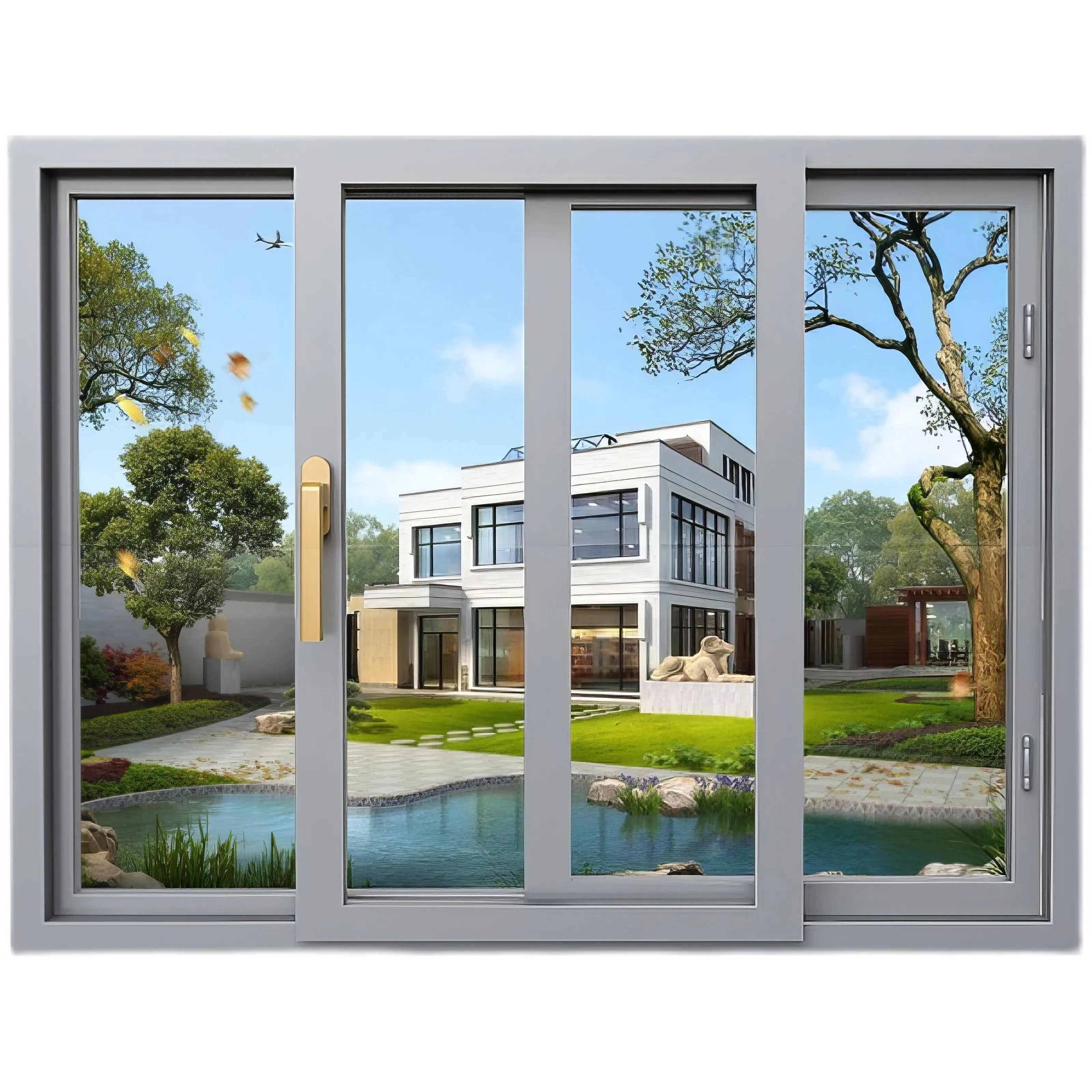 Modern bay window kitchen balcony: double glazed aluminum sliding windows and sliding doors, black bathroom windows