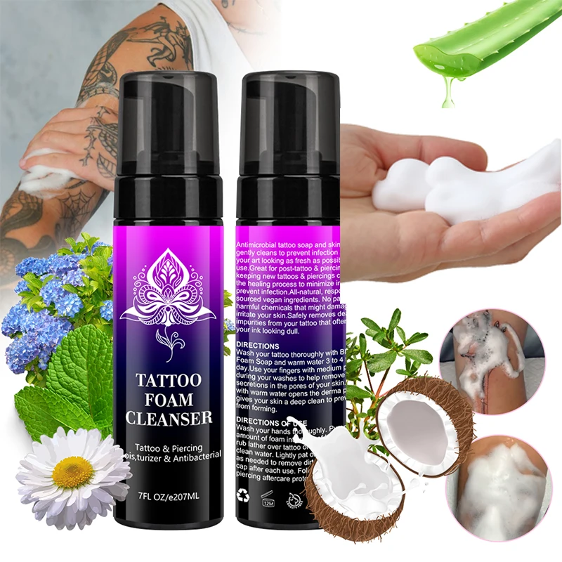 Custom Logo Tattoo Eyebrow Deep Cleansing Brightening Vegan Prevent Infection Scabs Exfoliating Aftercare Tattoo Foam Cleanser
