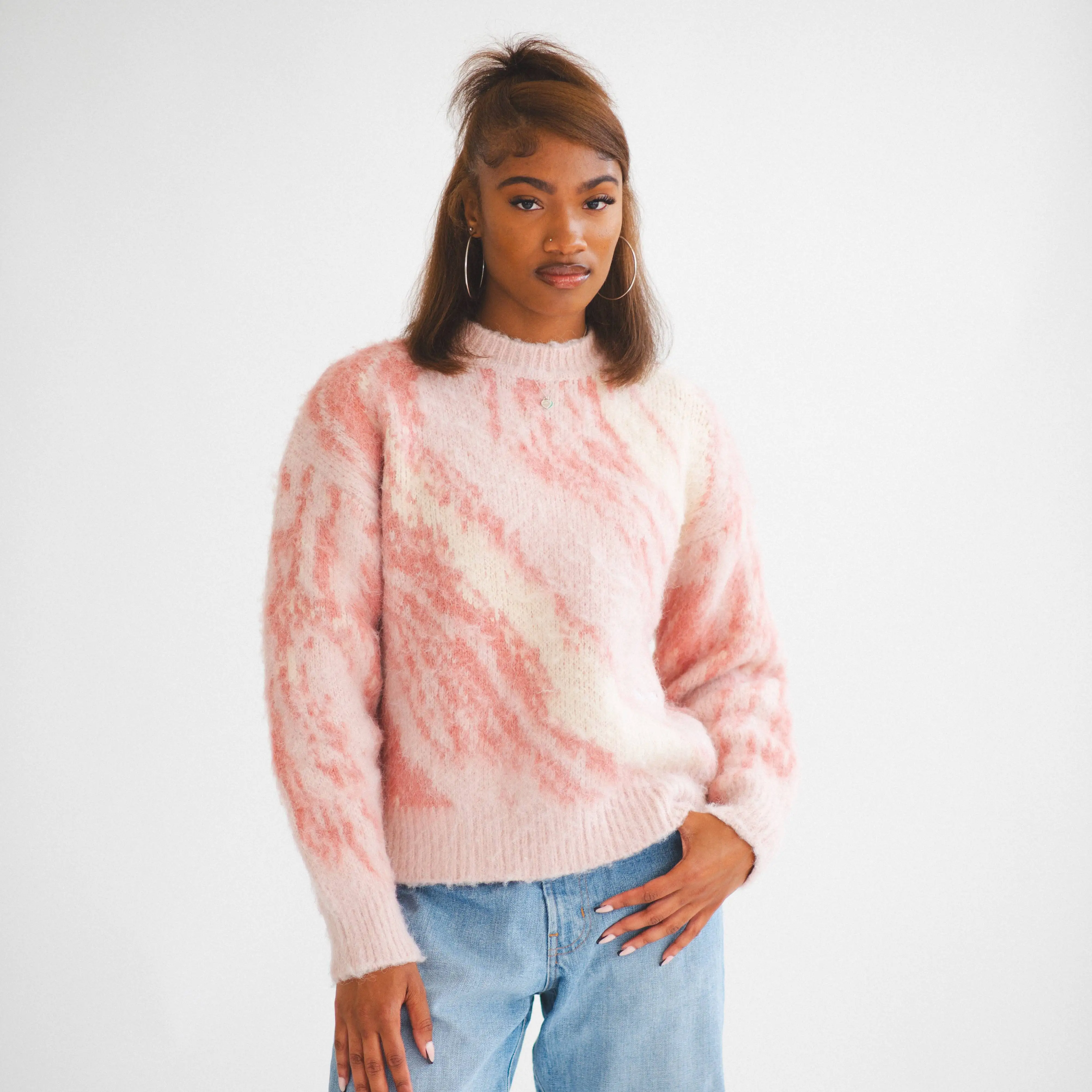 Custom design logo woolen cashmere pullover  knitwear top long sleeve knitted crew neck fuzzy  men women mohair sweater