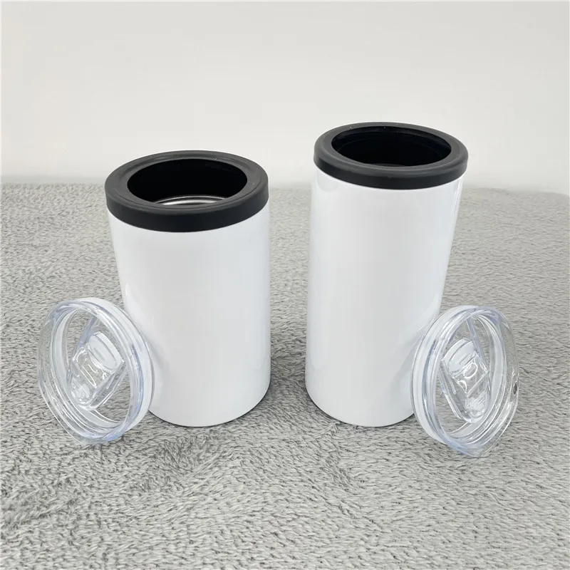 Склад в США 12oz пустая сублимационная белый DIY тонкие прямые обтягивающие может охладитель стакан с двумя крышками Двойной Два универсальная функция
