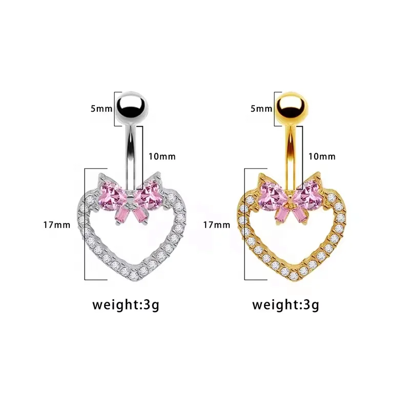 Getta wholesale 316L stainless steel navel ring cute heart butterfly belly button bars piercing jewelry bulk