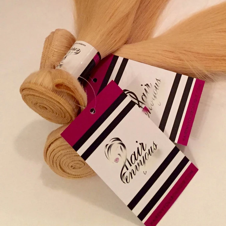 Custom products labels printing recycled paper hang tags, wig bundle hair extensions hang hair tags