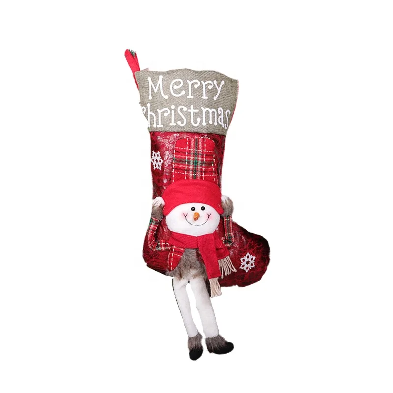red christmas stocking decoration supplies with 3D Santa Claus for Christmas Eve