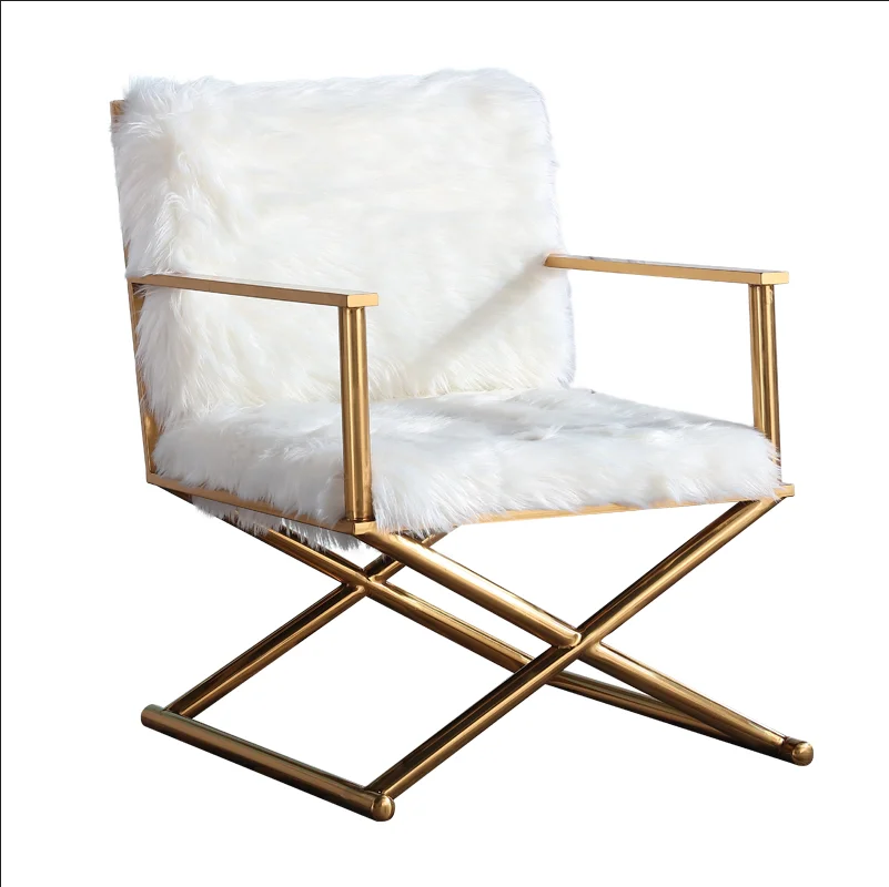 2021 light luxury single living room lounge chair with golden metal frame high-end appearance imported wool living room chair