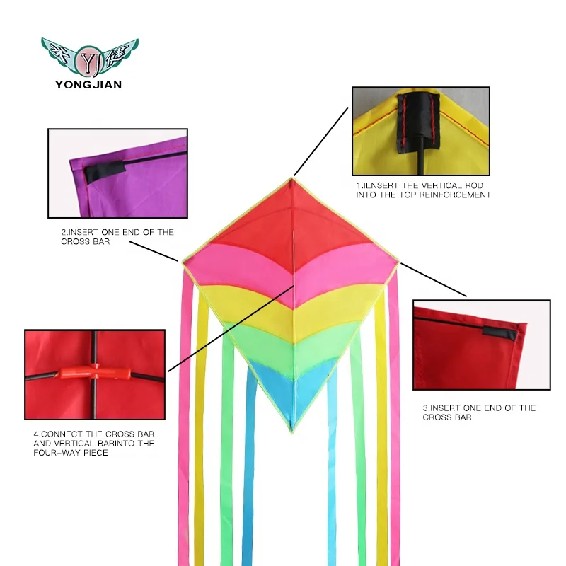 high quality Rainbow Diamond Kite Single Line Beginner Kite for Kids