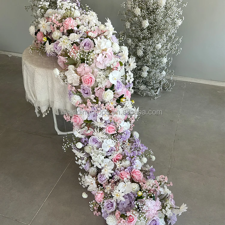 baby breath white rose artificial flower runner decor flower arrangement panel for wedding event decoration