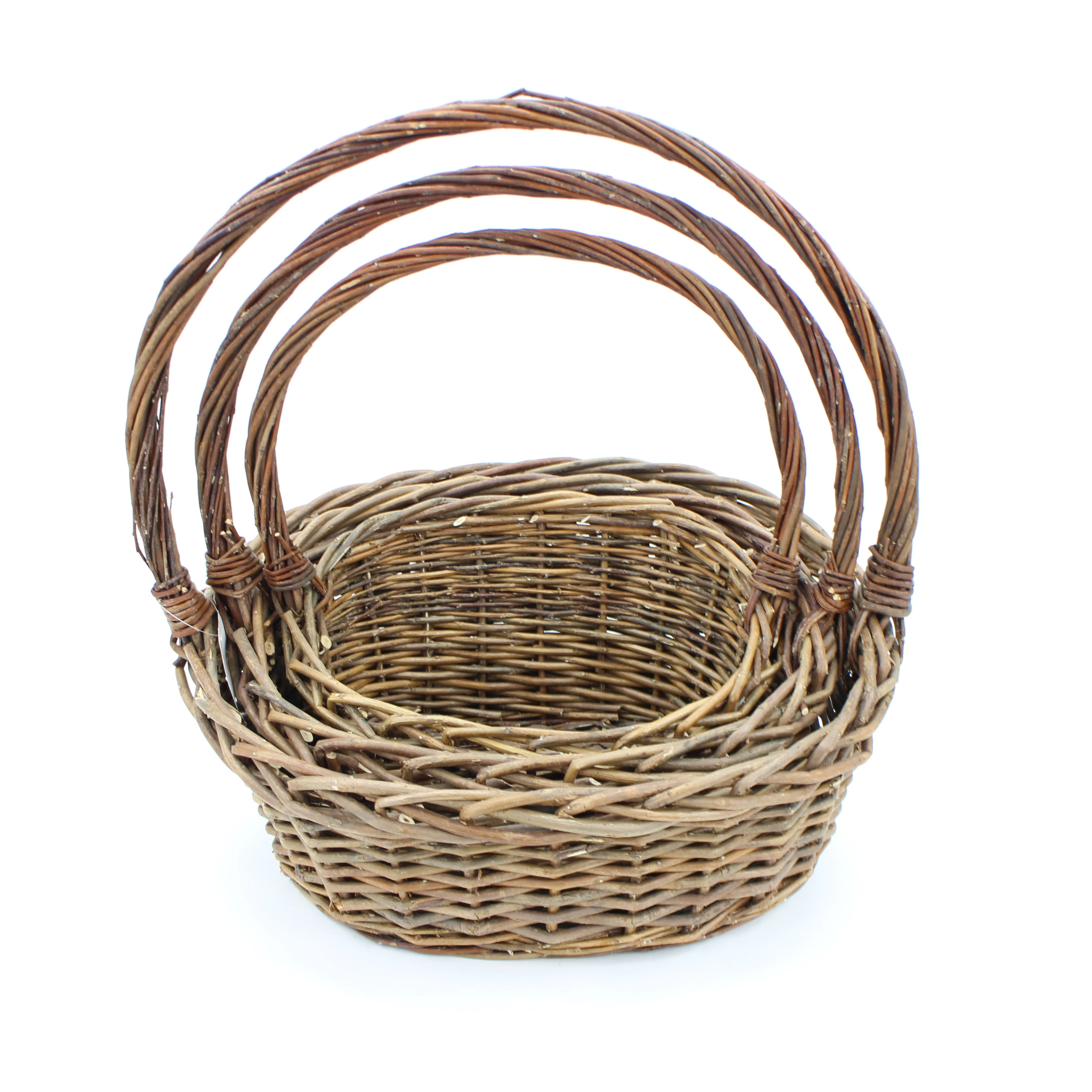 YMQL Handmade Leather Willow Fruit Basket, High Quality Retro Flower Basket