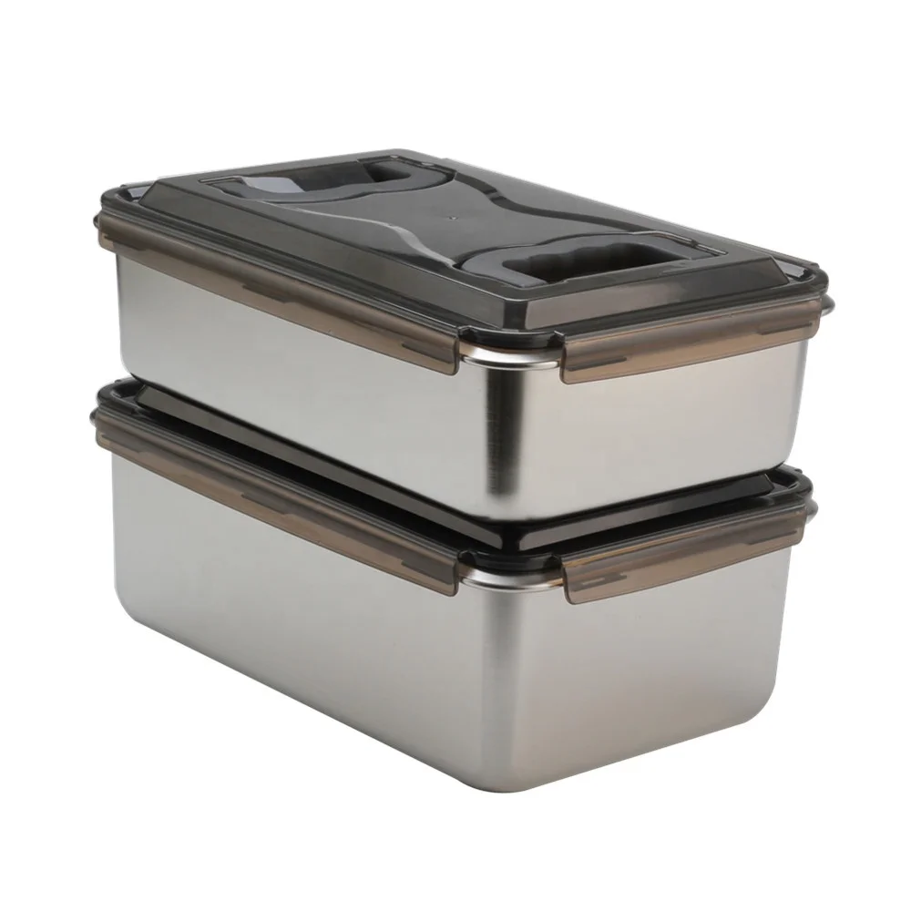 Stainless Steel BPA Free Rectangular   Airtight Kimchi/Pickle/Food Storage Container Saver,2 Handle