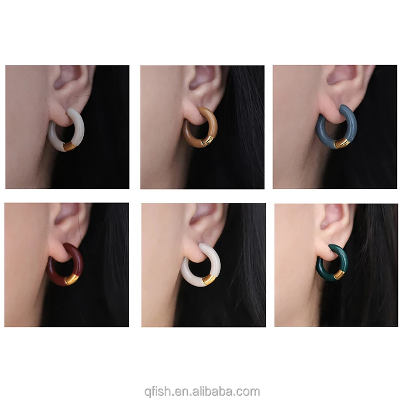 Wholesale Stainless Steel Multi Colors Circle Round Earring 18k Gold Plated Enamel Dripping Oil Hoop Earrings