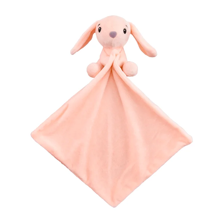 Newest Oem Embroidery Logo Polyester Sublimation Soft Plush Baby lovey Teddy Bear Baby Bunny Ears Security Blanket for Baby